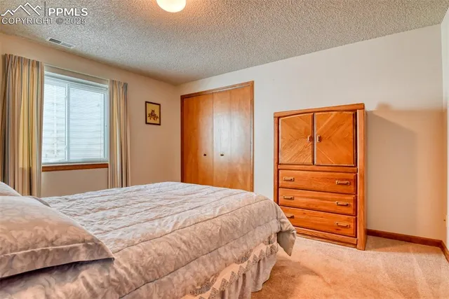 a bedroom with a bed and a closet