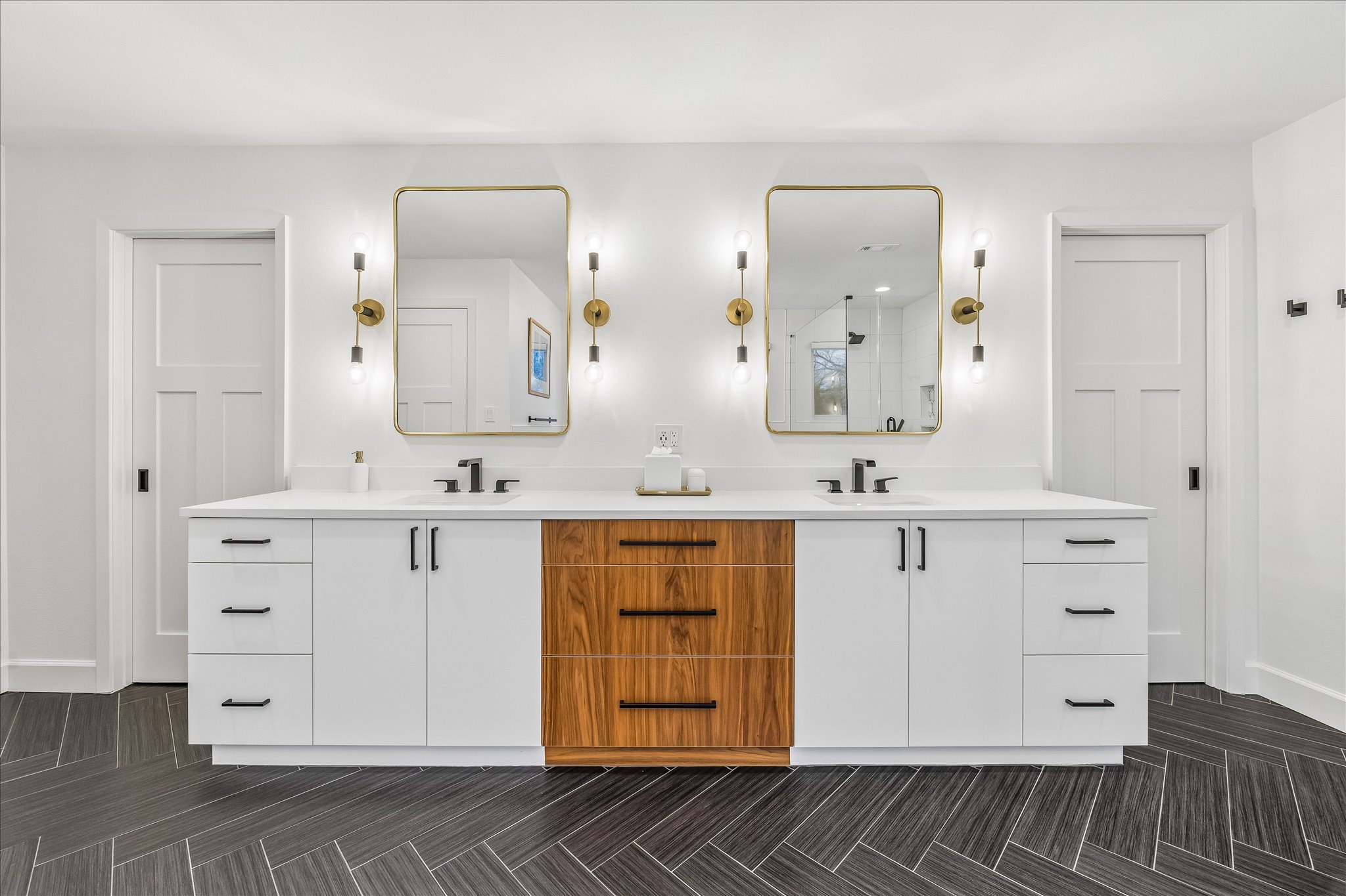 2613 Spring Lane Austin, TX 78703 - Photo 22 of 32 a spacious bathroom with a double vanity sink mirror and