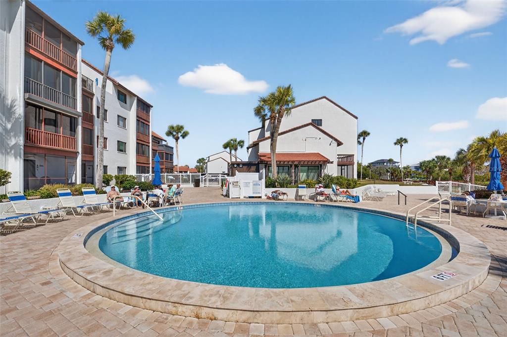 1632 Stickney Point Road, Unit 201 Sarasota, FL 34231 - Photo 29 of 43 a view of a swimming pool with a lounge chairs