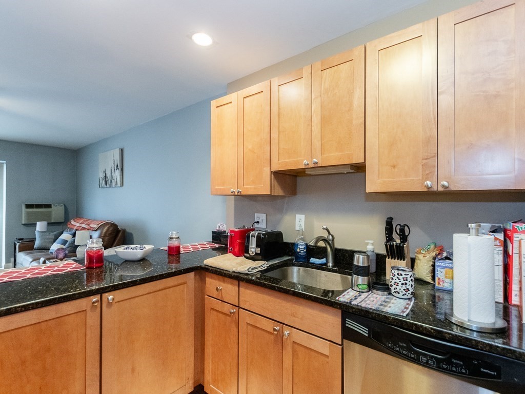 48 Coffey Street, Unit 5B Boston, MA 02122 - Photo 13 of 31 a kitchen with stainless steel appliances granite countertop white cabinets sink and window