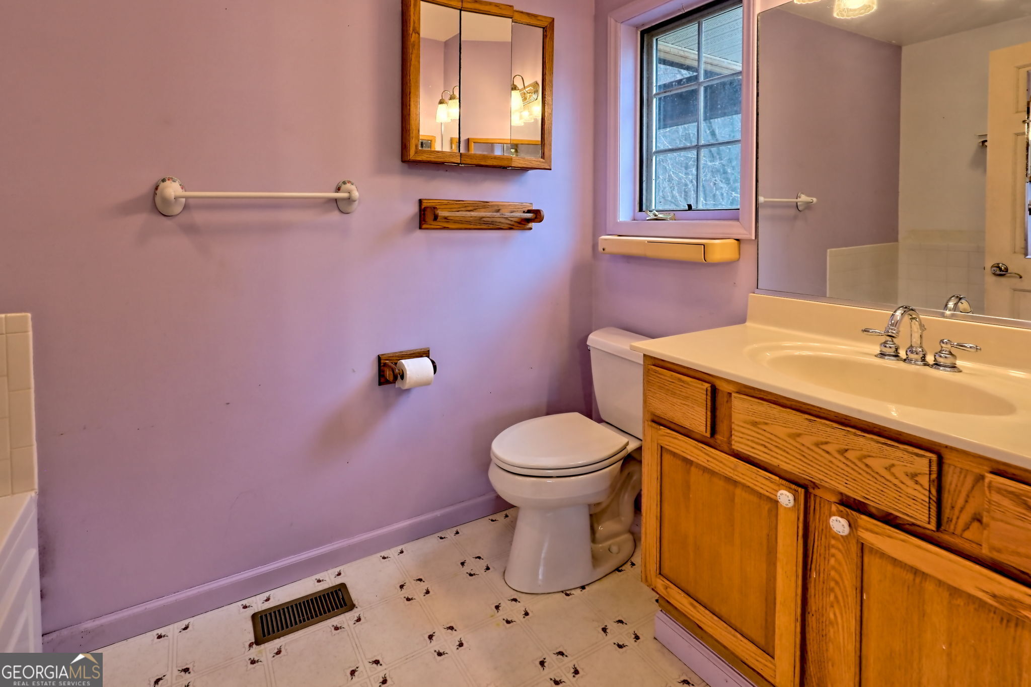 7829 Dillard Road Scaly Mountain, NC 28775 - Photo 29 of 97 a bathroom with a sink a toilet and a mirror