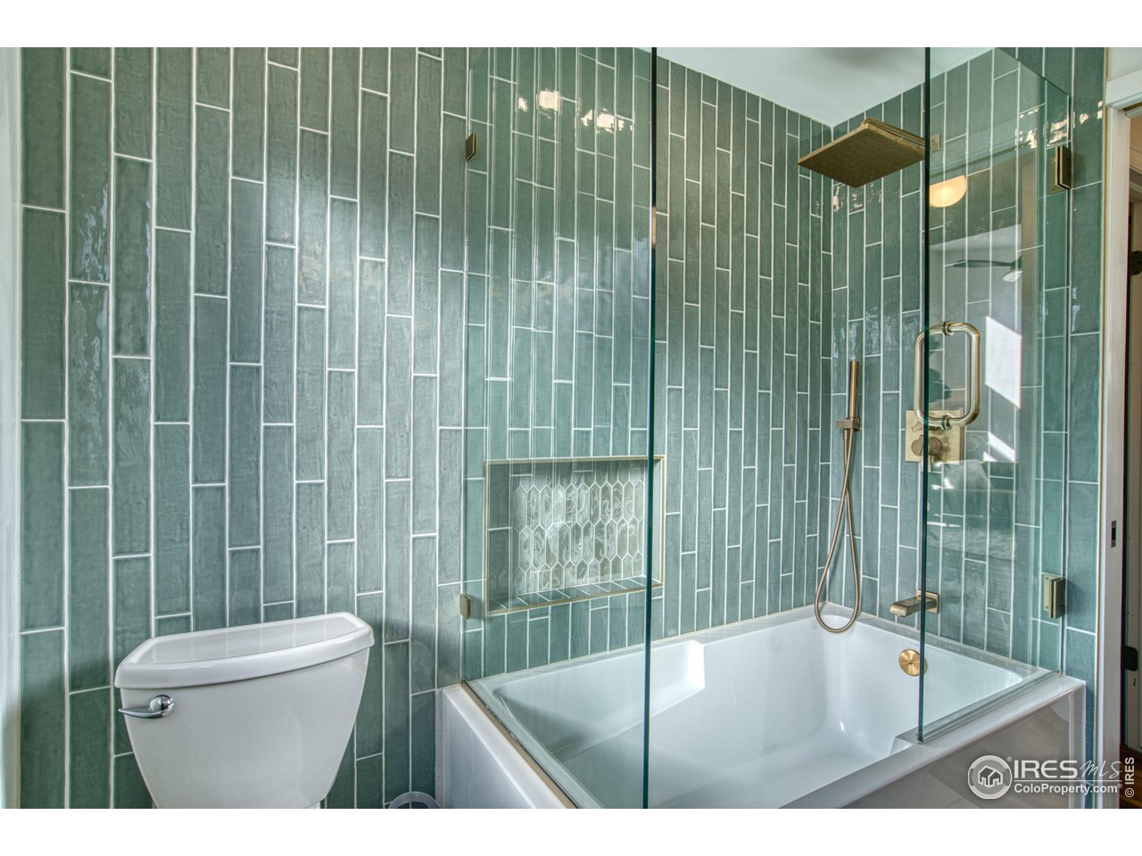 2154 Stuart Street Longmont, CO 80501 - Photo 15 of 27 a bathroom with a shower and a toilet