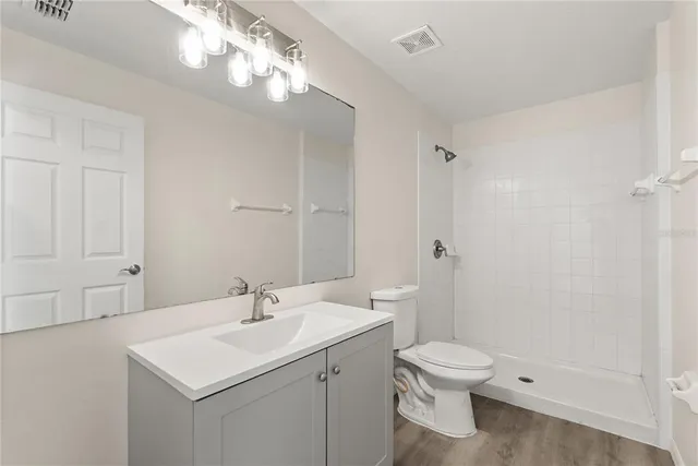 a bathroom with a toilet a sink a mirror and vanity