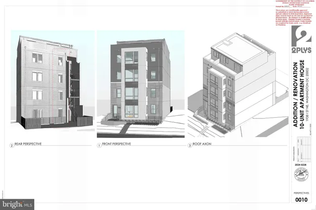 a building exterior with a bench and windows