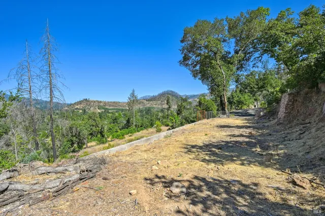 a view of a road with a yard