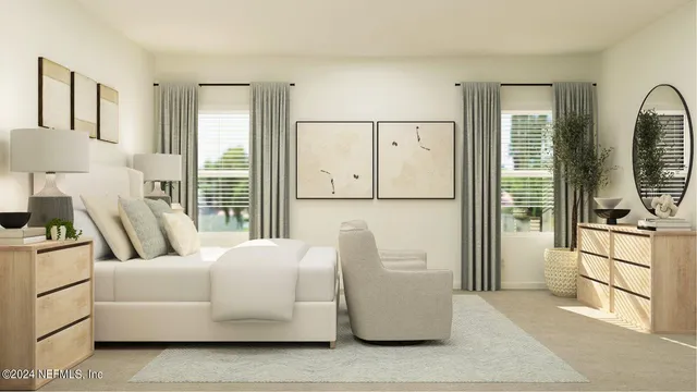 a living room with furniture and a lamp