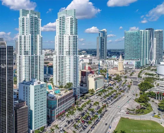 a city view with tall buildings