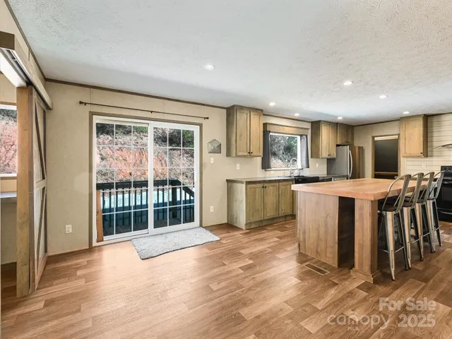 a view of a kitchen with counter top space