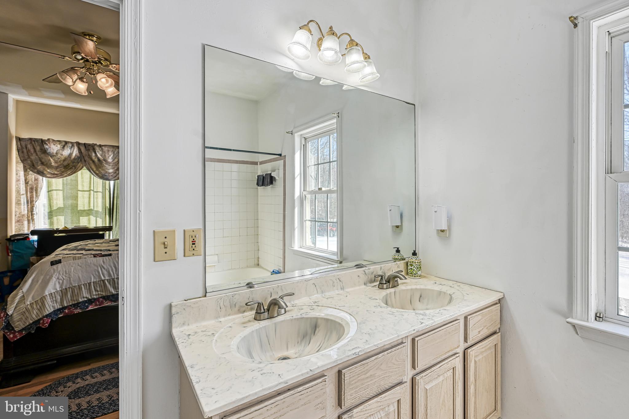 441 Hartwood Road Fredericksburg, VA 22406 - Photo 26 of 58 a en suite bathroom with a double vanity sink and a mirror