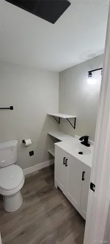 a spacious bathroom with a toilet and a sink