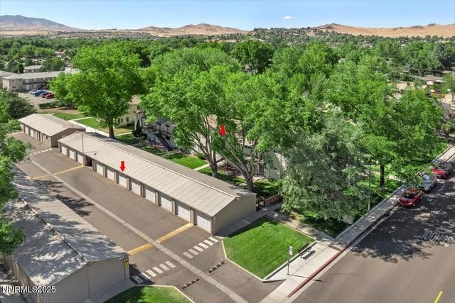 a view of a city with lush green forest