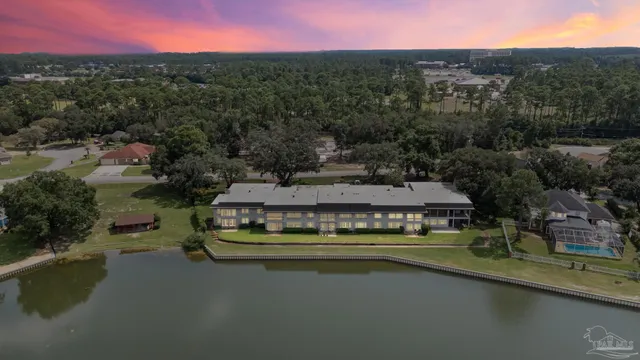 a view of a lake with houses
