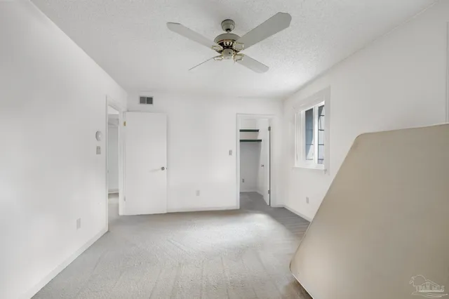 a view of a park with large trees