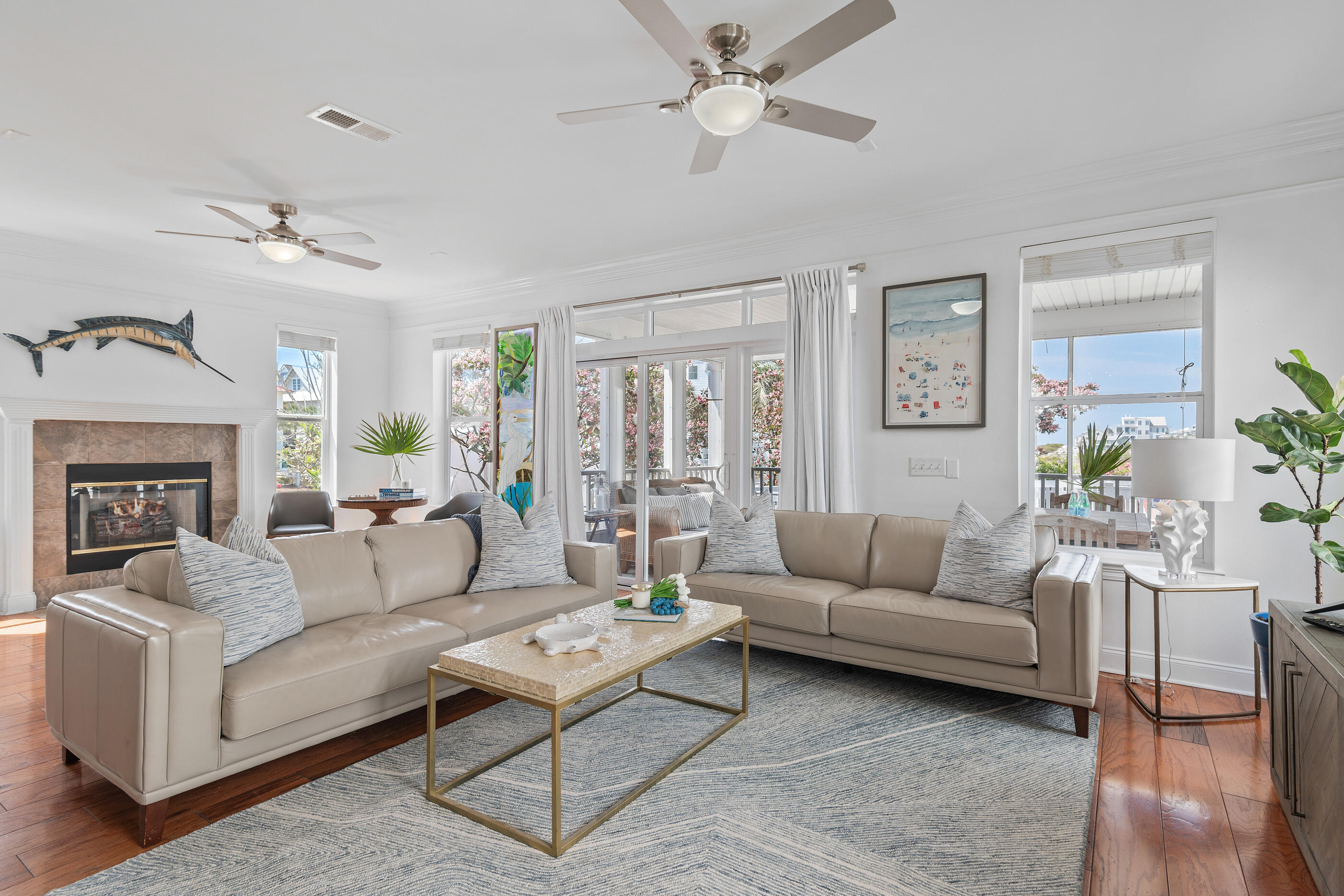 34 Beachside Drive Santa Rosa Beach, FL 32459 - Photo 16 of 65 a living room with furniture and a fireplace