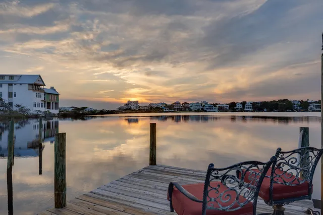 a view of a lake with a terrace