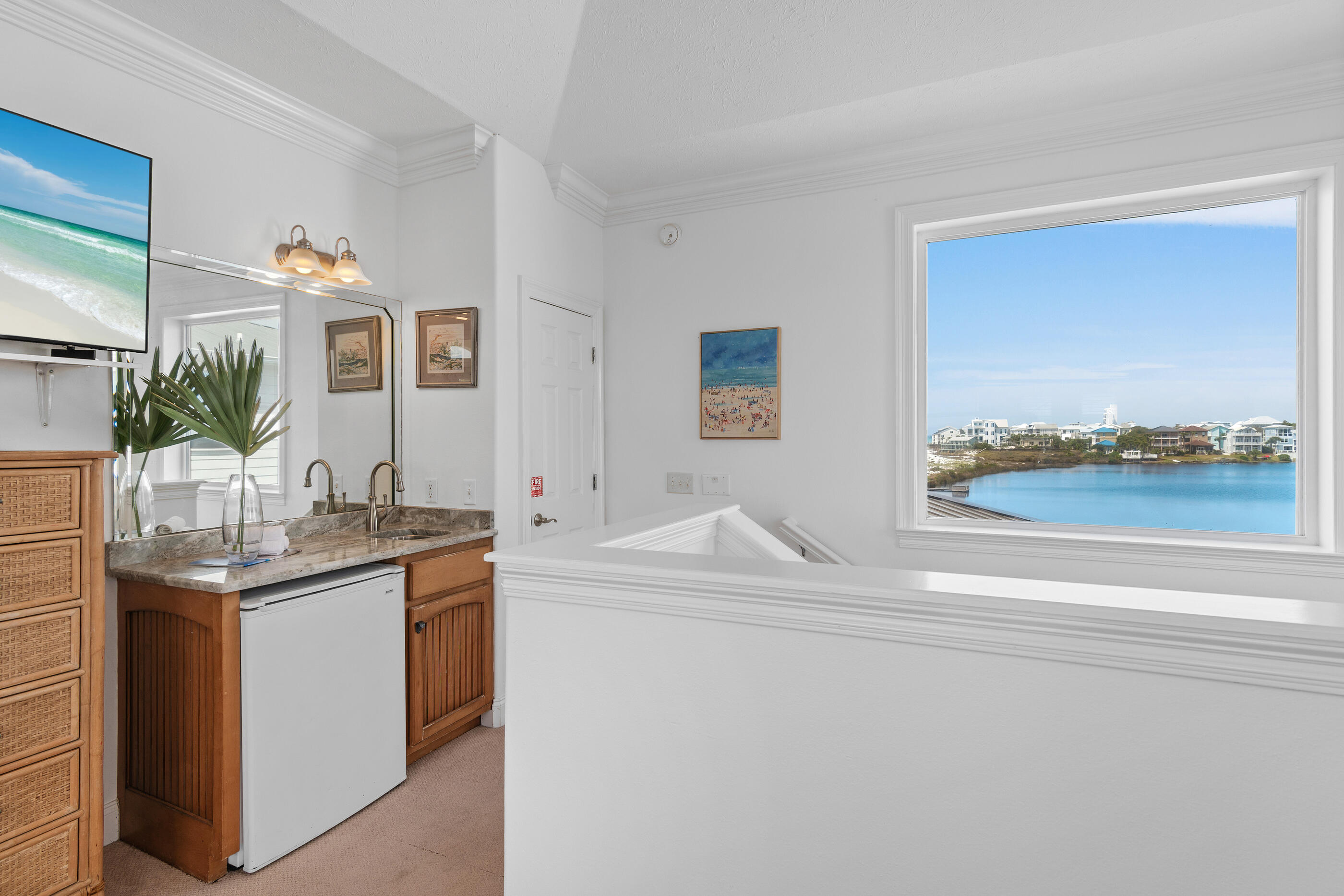 34 Beachside Drive Santa Rosa Beach, FL 32459 - Photo 43 of 65 a en suite bathroom with a granite countertop sink and a mirror