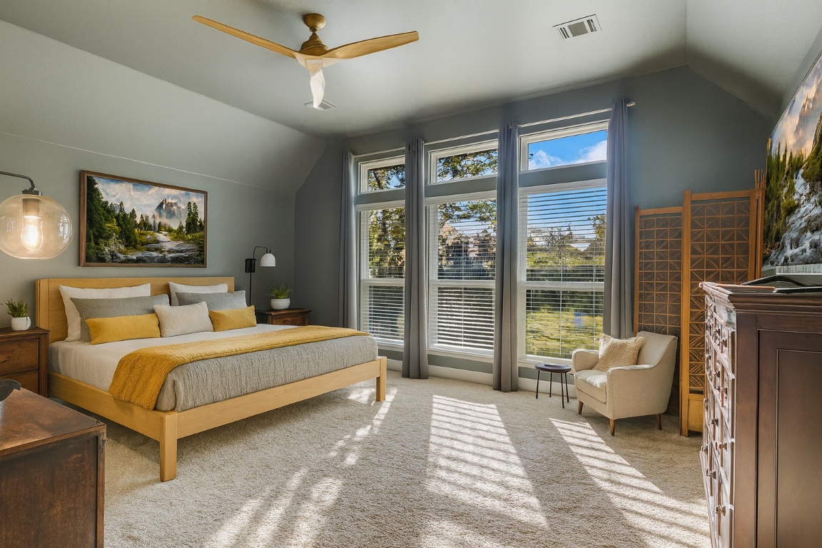 541 Cortona Lane Georgetown, TX 78628 - Photo 8 of 19 a spacious bedroom with a bed and glass door