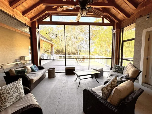 a view of a balcony with chairs