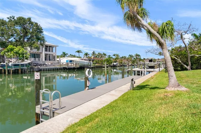 a view of a lake with a garden