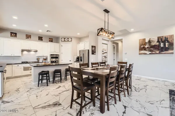 a view of a dining area with furniture