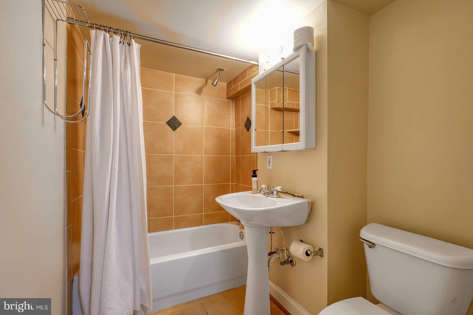 1402 Light Street Baltimore, MD 21230 - Photo 47 of 60 a bathroom with a sink a toilet a mirror and shower