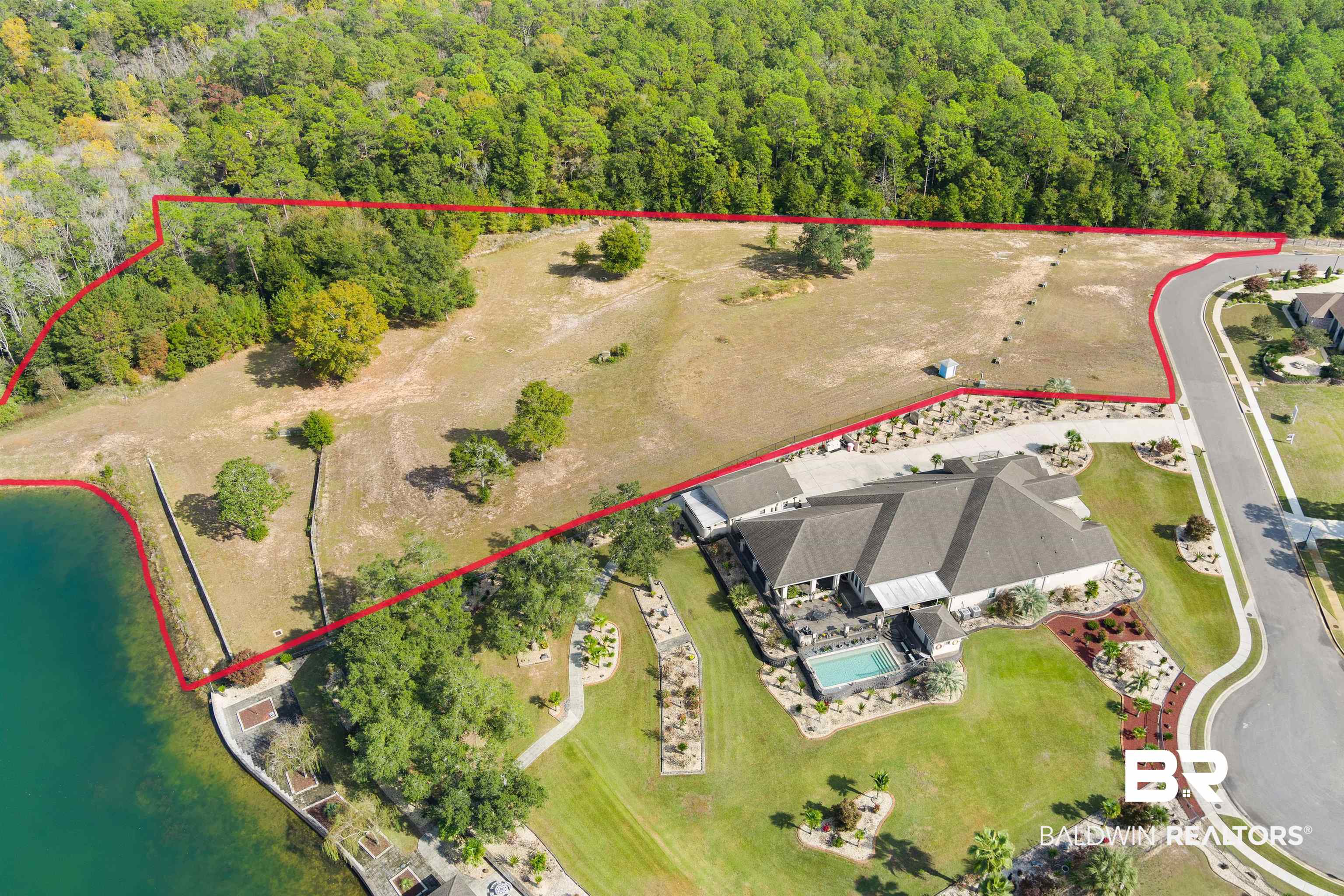 8512 Crepe Myrtle Court Mobile, AL 36619 - Photo 3 of 10 Aerial overview of property's location with a heavily wooded area and property boundaries highlighted