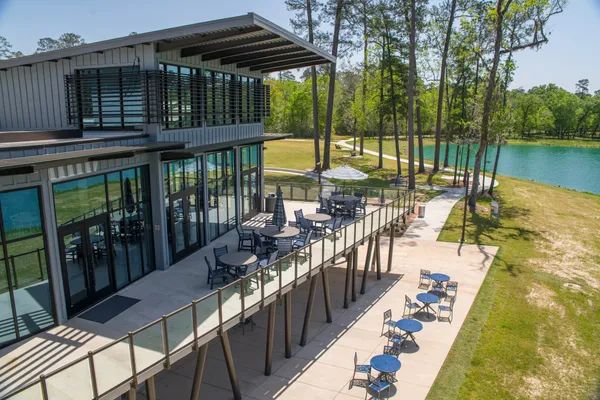 a view of a patio with swimming pool