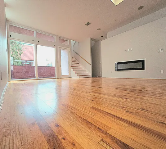 a workspace with wooden floor