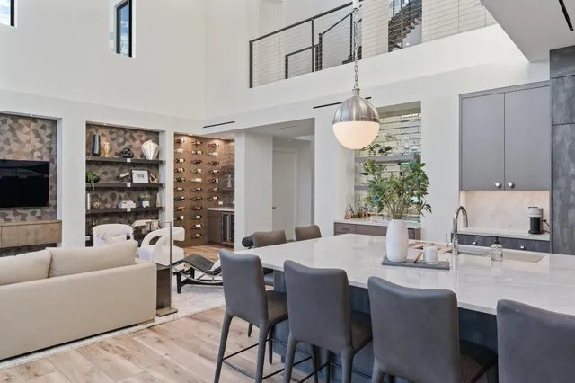 a view of a dining area with furniture
