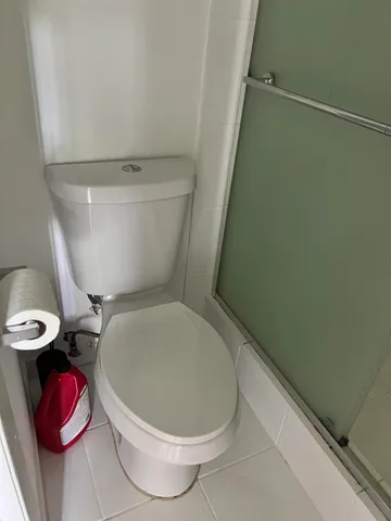 a white toilet sitting next to a shower