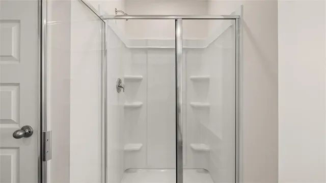 a view of a room with racks on the wall