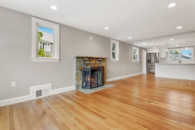 a view of a livingroom with a fireplace