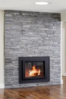 a room with a fireplace