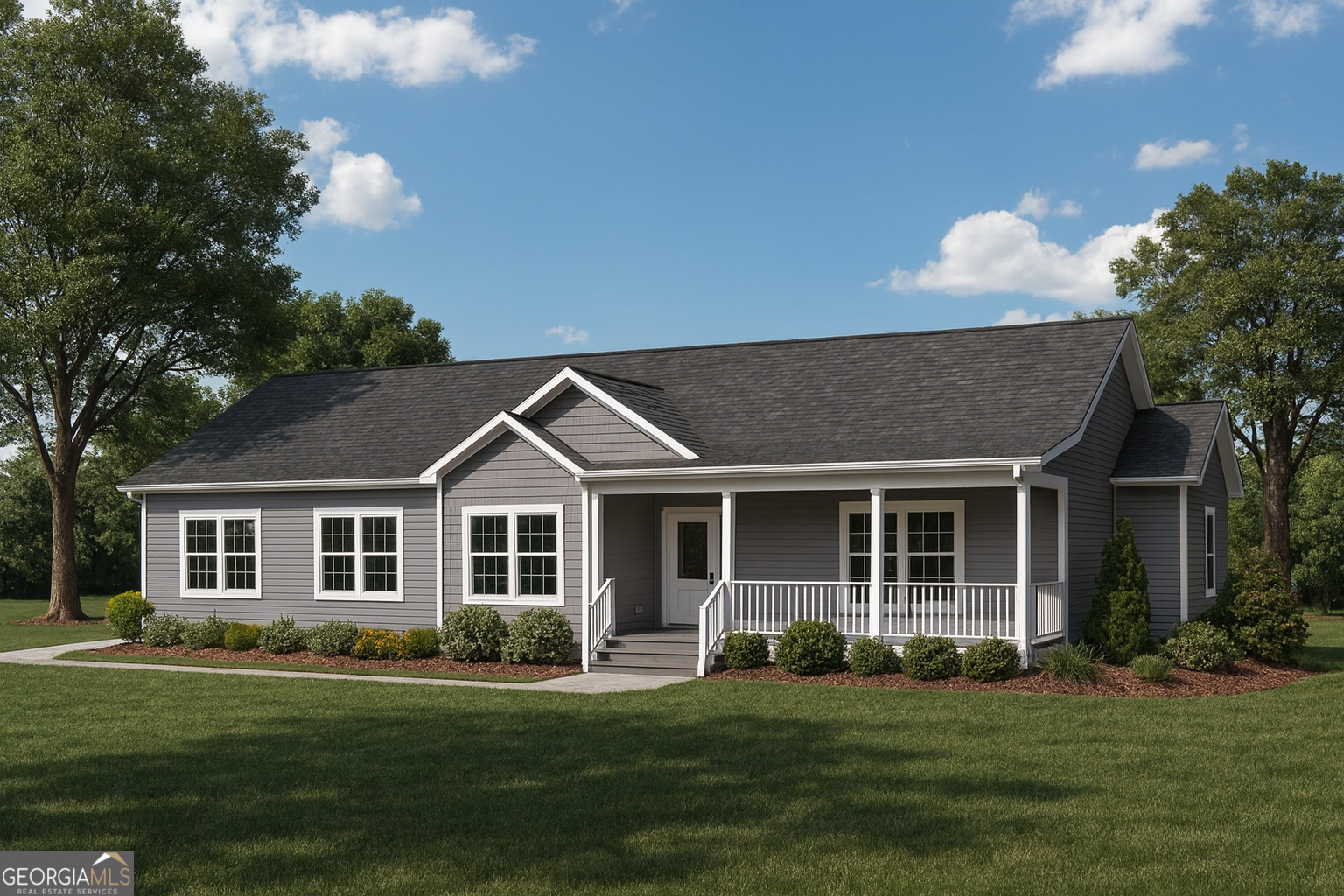 a front view of a house with a garden