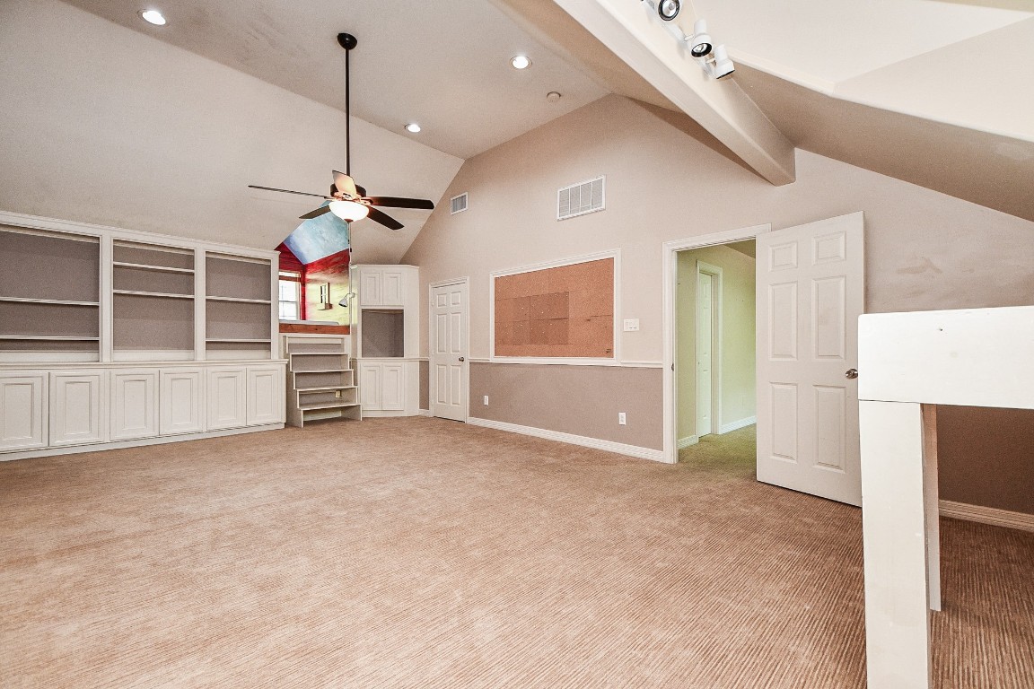 1240 Bingle Road Spring Valley Village, TX 77055 - Photo 27 of 49 Another view of the room from the left corner showing the book case and the recessed niche. To the right of the picture you can just see an extension of anotherbuilt in raised bed frame that can accommodate another persons sleeping area.