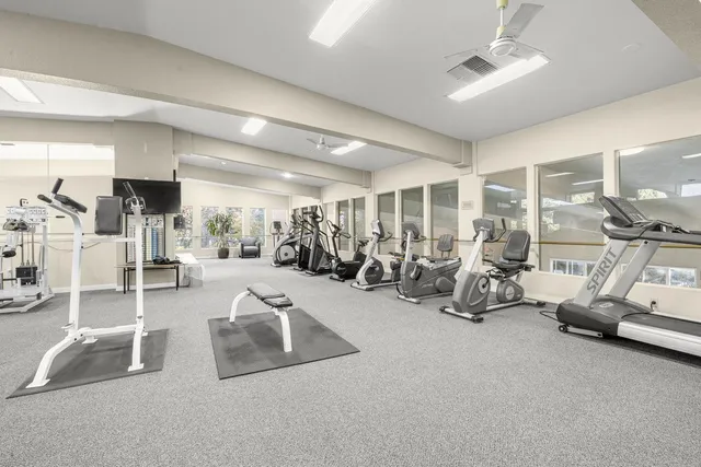 a view of a room with gym equipment