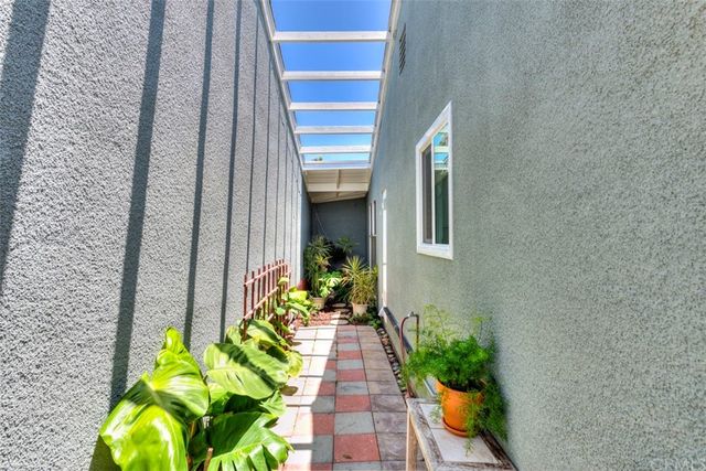 a hallway with flowers