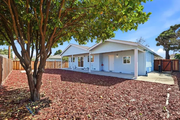 a front view of a house with a yard and trees