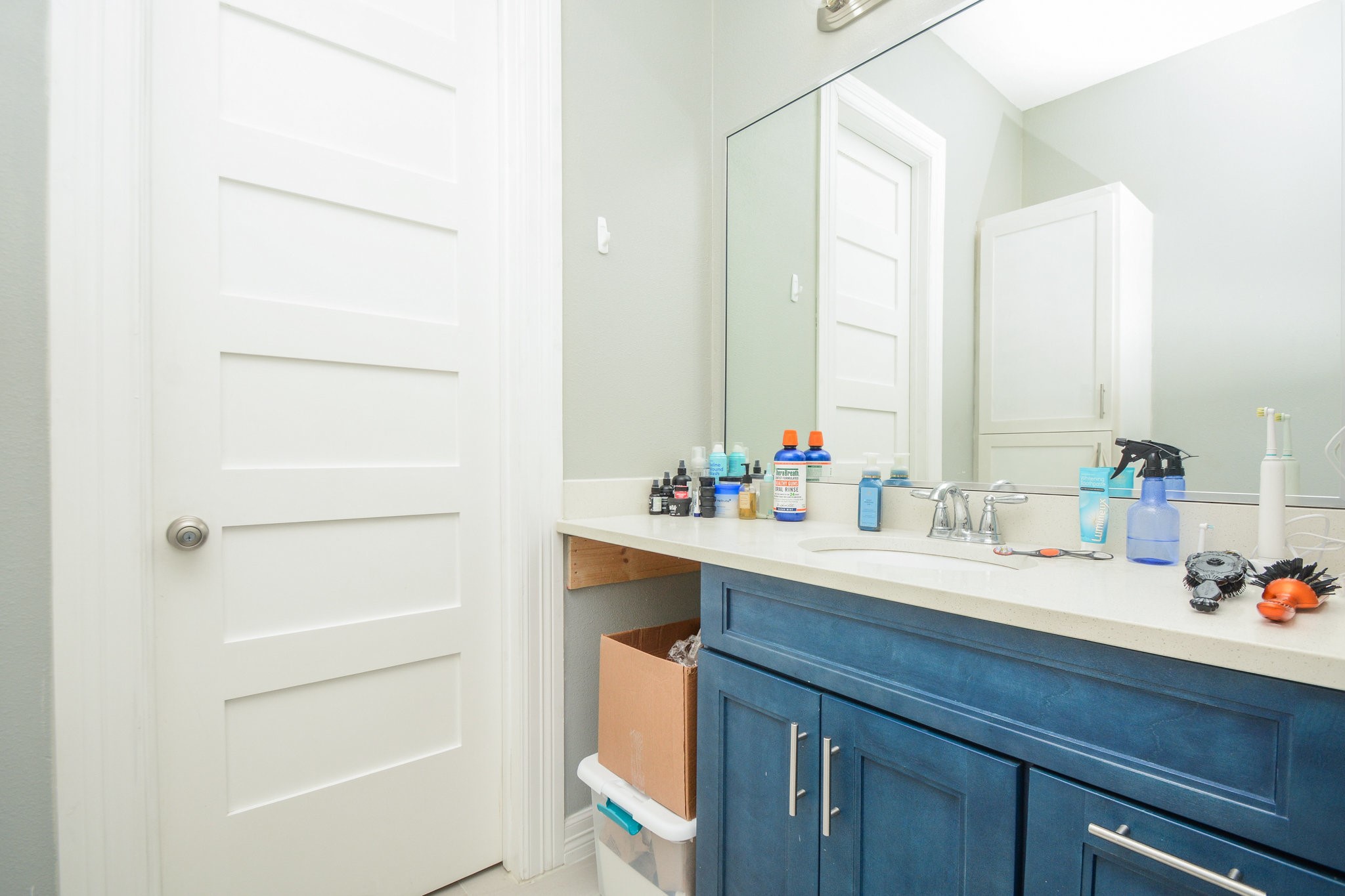 5513 Lotus Street Houston, TX 77085 - Photo 34 of 50 a bathroom with a sink and a mirror