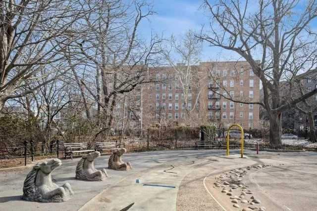 a park view with large trees