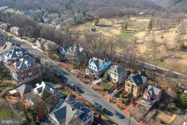 a view of a building with brick walls