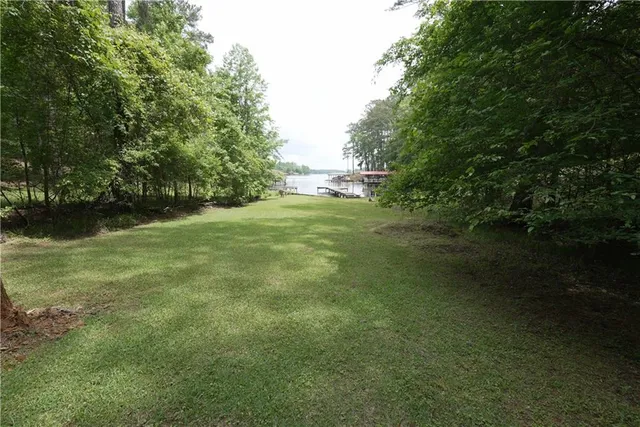 a view of a field of grass and trees