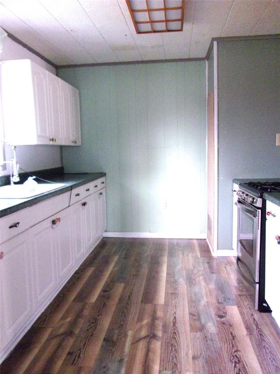 325 C R 100 San Saba, TX 76877 - Photo 17 of 21 a kitchen with a sink a stove cabinets and a wooden floor