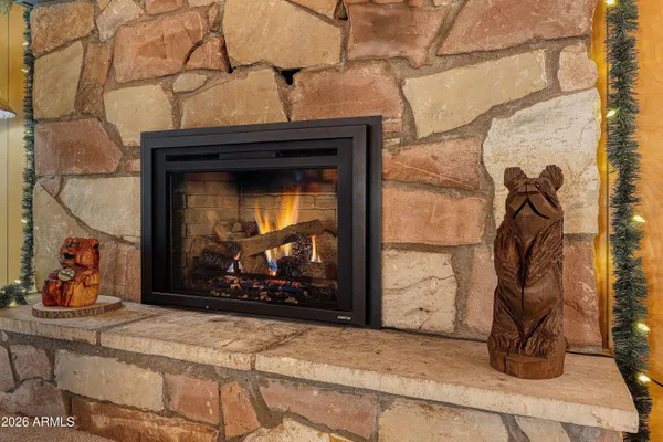 a view of a fireplace in the room