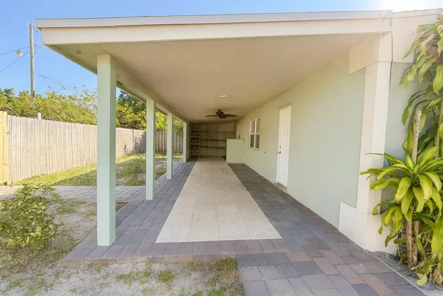 a porch with a glass door