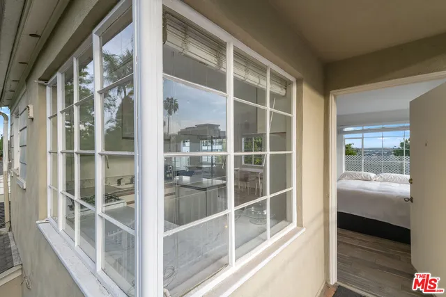 a view of a balcony from a window