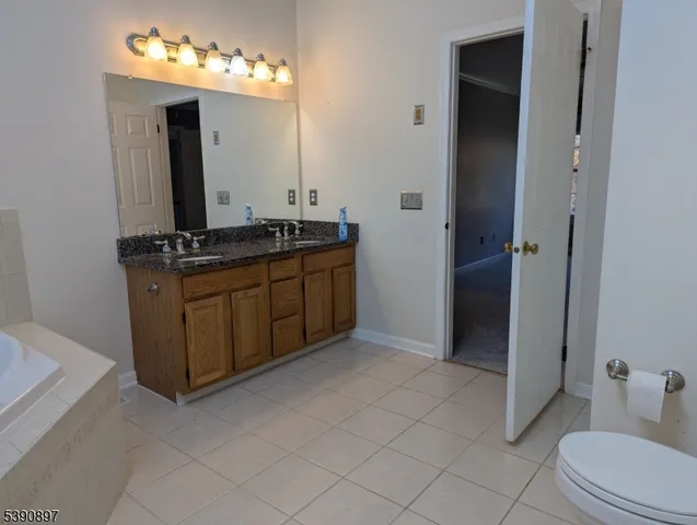 a bathroom with a sink vanity mirror and toilet
