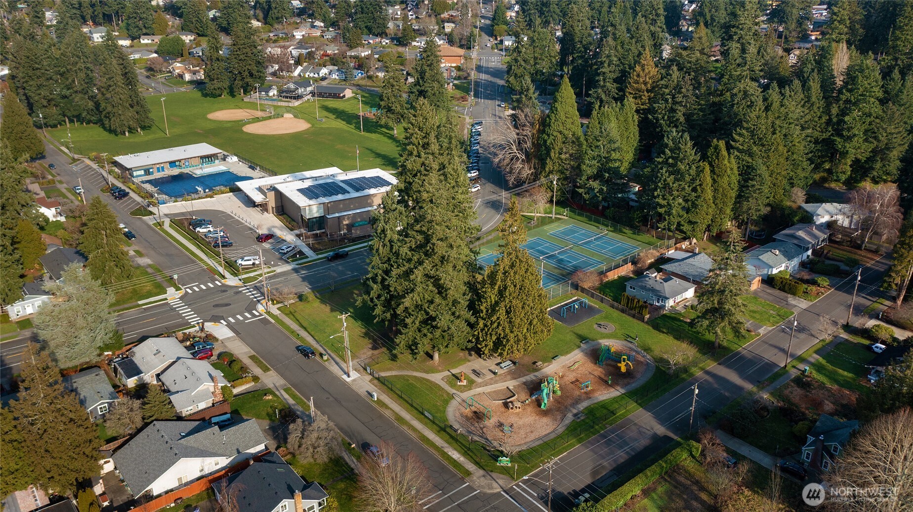 808 Alameda Avenue Fircrest, WA 98466 - Photo 35 of 39 an aerial view of a house with a lake view
