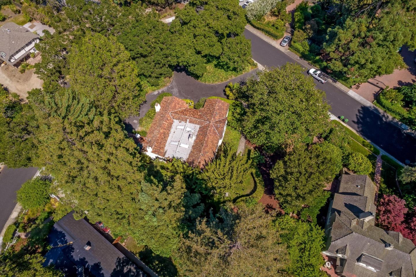 53 Lloyden Drive Atherton, CA 94027 - Photo 32 of 34 an aerial view of a house with a yard and garden