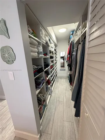 a view of a park with large trees